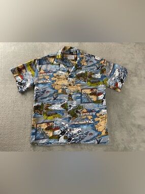David Carey Originals Camp Shirt Medium Alaska Map Aloha Hawaiian Button Front